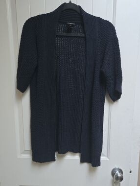 Ann Taylor Open-Front Dark Blue Knit Women's Cardigan Sweater Short Sleeve XS